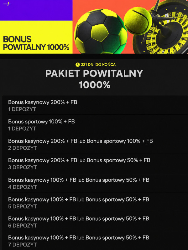Wybór bonusu powitalnego podczas rejestracji
