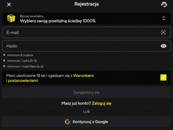Strona rejestracji z polem numeru telefonu